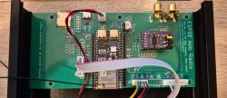 PCB with ESP32 and audio components for internet radio.