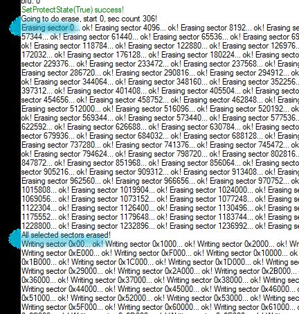 Data erasing and writing process in memory with logs of sectors and addresses.