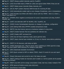 Configuration flags list for MQ, LED, POWER, etc.