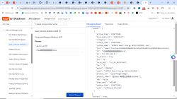 Screenshot of the API Explorer in Tuya IoT Platform showing a device query request and detailed JSON result for a smart energy meter.