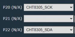 Screenshot showing interface elements with labels P20, P21, P22 and associated values CHT8305_SCK and CHT8305_SDA.