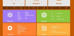 Interfejs konfiguracji sieci z informacjami o trybie, SSID i DHCP