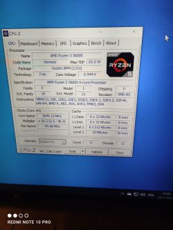 Zrzut ekranu programu CPU-Z z informacjami o procesorze AMD Ryzen 5 5600X.