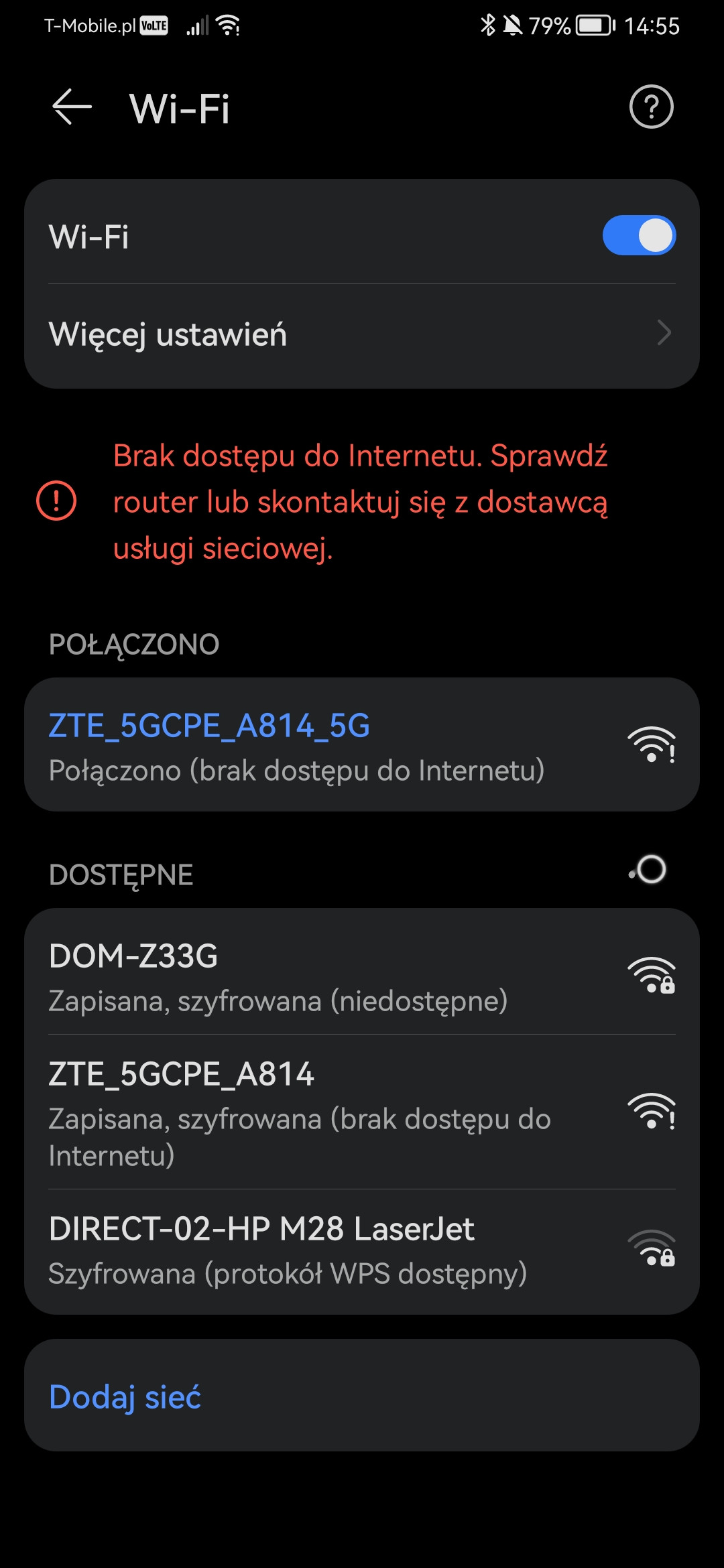 Router ZTE MC801A z T-Mobile - brak dostępu do internetu mimo