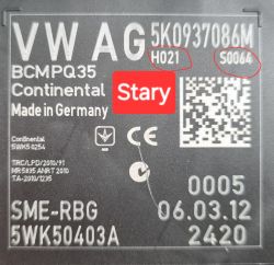 Zdjęcie modułu VW AG z zaznaczonymi numerami H021 i S0064