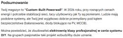 Zrzut ekranu z podsumowaniem projektu domowej elektrowni typu Powerwall