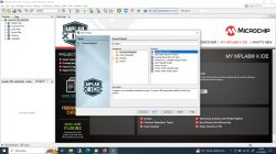 Screenshot of the MPLAB X IDE software with a new project creation dialog open.