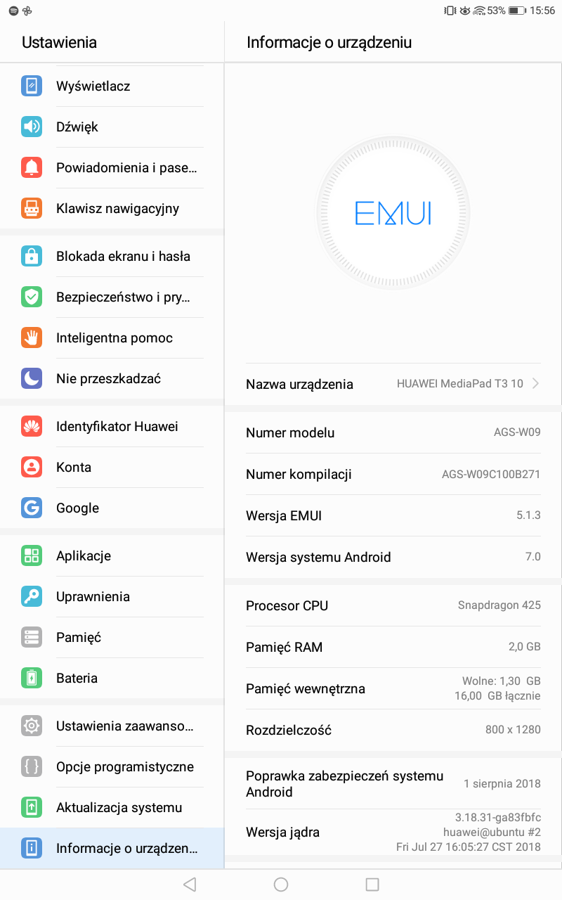 Jak zmienić system operacyjny w Huawei MediaPad T3 AGS-W60?