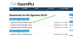 Strona pobierania OpenPLi dla Zgemma H9.2S z wyszczególnionymi plikami do pobrania.