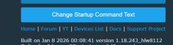 “Change Startup Command Text” button and software version details