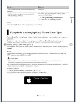 Strona instrukcji obsługi radia samochodowego Pioneer DEH-S520BT opisująca korzystanie z aplikacji Pioneer Smart Sync i sposób nawigacji funkcjami urządzenia.