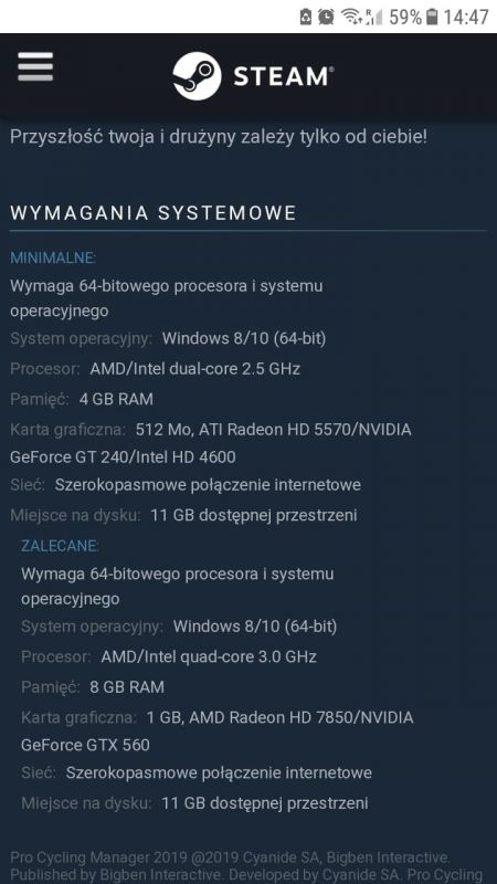 Nowy laptop z minimum, 8GB RAM, 3.0 GHz procesor, 1 GB VRAM karty graficznej.