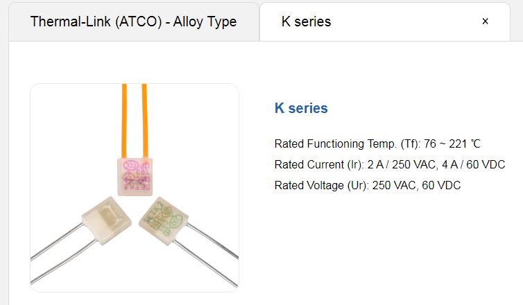 ATCO K Series Thermal Links ATCO K series thermal links.