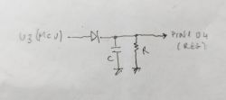 Circuit diagram with diode, capacitor, and resistor between MCU and regulator.