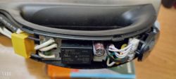 Close-up of the interior of a Hoffek AK3502 electric kettle showing electronic components.