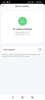 Device Update Screen Device update screen indicating no updates available.