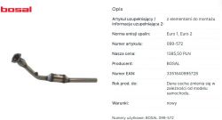 Układ wydechowy marki Bosal, z opisem parametrów i ceną.