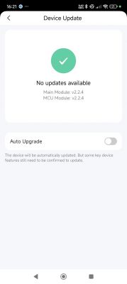 Device update screen showing no updates available.