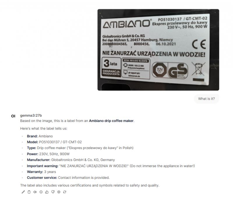 Ambiano Drip Coffee Maker Label Label from an Ambiano drip coffee maker.