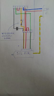Schemat podłączenia silnika jednofazowego z wyłącznikiem krańcowym