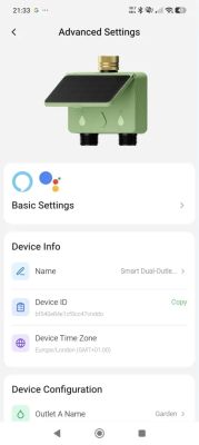 Phone screenshot of “Advanced Settings” with a green controller icon featuring a solar panel