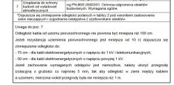 Tabela z wytycznymi dotyczącymi odległości kabli od uziomu piorunochronnego.