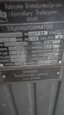 [Do sprzedania] Transformator olejowy 630kVA z 1974 roku - zdjęcia, cena do nego