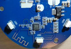 Circuit Board of IRC03 Universal Remote Close-up of the circuit board of the IRC03 Universal remote with visible BK7231N chip.