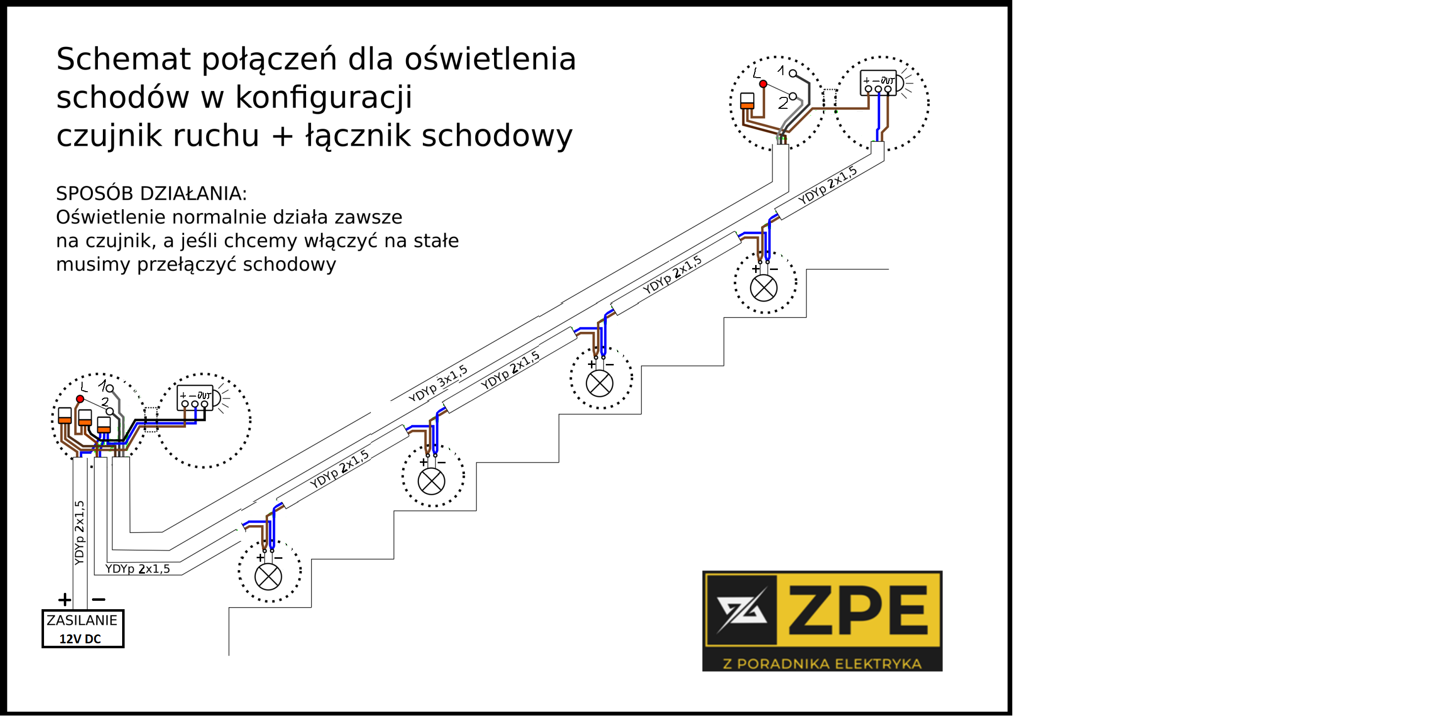 Jak podłączyć łączniki schodowe z czujkami F&F DRL12? Schemat nie działa.