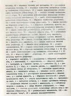 Strona książki technicznej z opisem i numeracją elementów w schemacie elektrycznym pojazdu.