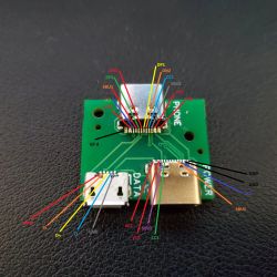 View of a PCB schematic with pin labels for USB Type-C and Micro USB connectors.
