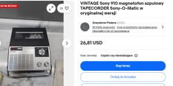 Magnetofon szpulowy Sony 910 na blacie marmurowym, widok z góry