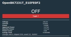Screenshot of an interface displaying electrical load information with identifier OpenBK7231T_E1EFE0F2.