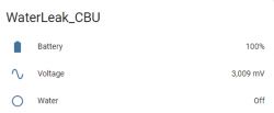 WaterLeak_CBU Sensor Status Screenshot displaying WaterLeak_CBU sensor status information.