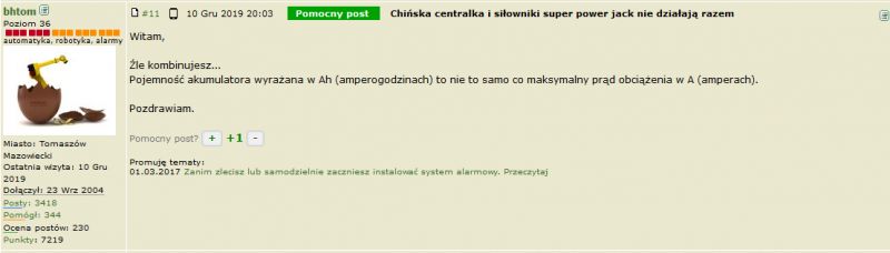 Chińska centralka i siłowniki super power jack nie działają razem