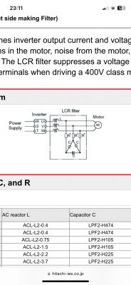 Schemat filtrów LCR z tabelą parametrów dławików i kondensatorów