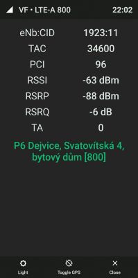 LTE signal measurements and BTS data