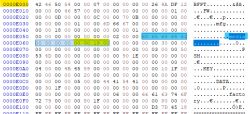 Screenshot of a hex editor showing the partition table for MagicHome firmware.