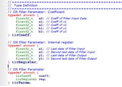 IIR Filter Parameter Type Definition C code for IIR filter parameters for BH1790GLC heart rate sensor