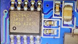 BL0942 Chip on Circuit Board Close-up of the BL0942 chip on a blue circuit board.