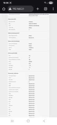 Panel statusu modemu z informacjami o SIM, IP i sieci komórkowej