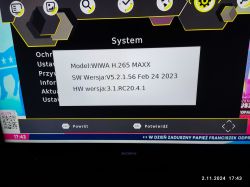 Zdjęcie ekranu menu dekodera WIWA H.265 MAXX z informacjami o wersji oprogramowania.