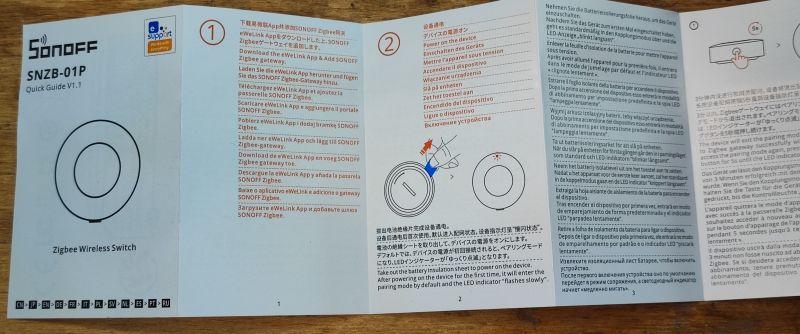 Instrukcja obsługi Sonoff SNZB-01P rozłożona na stole