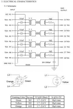 Wnętrze gniazd RJ45 ze zintegrowanym transformatorem sygnałowym Wnętrze gniazd RJ45 ze zintegrowanym transformatorem sygnałowym
