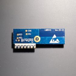 Blue PCB with pin labels and a logo at the top.