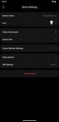Device Settings Screen Device settings interface on a dark background with configuration options.