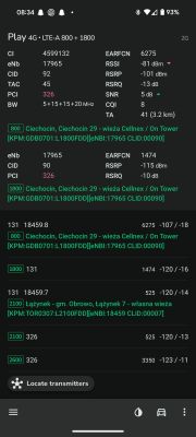 Zrzut ekranu z aplikacji Netshark pokazujący parametry sieci LTE.