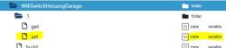 ioBroker interface showing get and set values as variables in a folder.