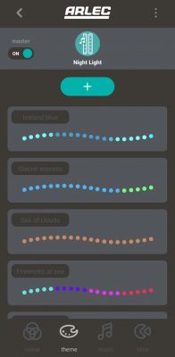 Arlec Interface for RGB Desktop Lights Arlec app interface for controlling RGB desktop lights with various lighting themes.