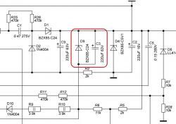 Section of an electrical schematic with Zener diode D9 parallel to capacitor C3 highlighted.